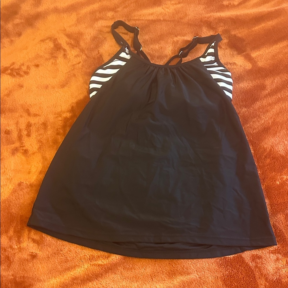 Younique Black and White Striped Swim Top